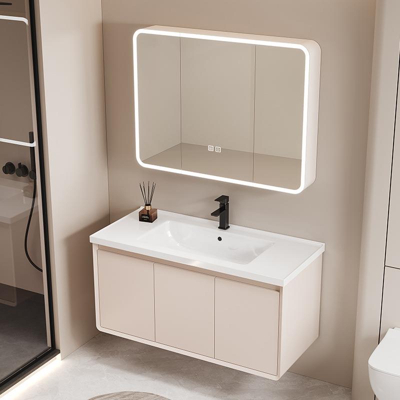 加厚太空铝浴室柜小型加厚蜂窝铝浴室奶油租房洗漱台洗手组合轻奢