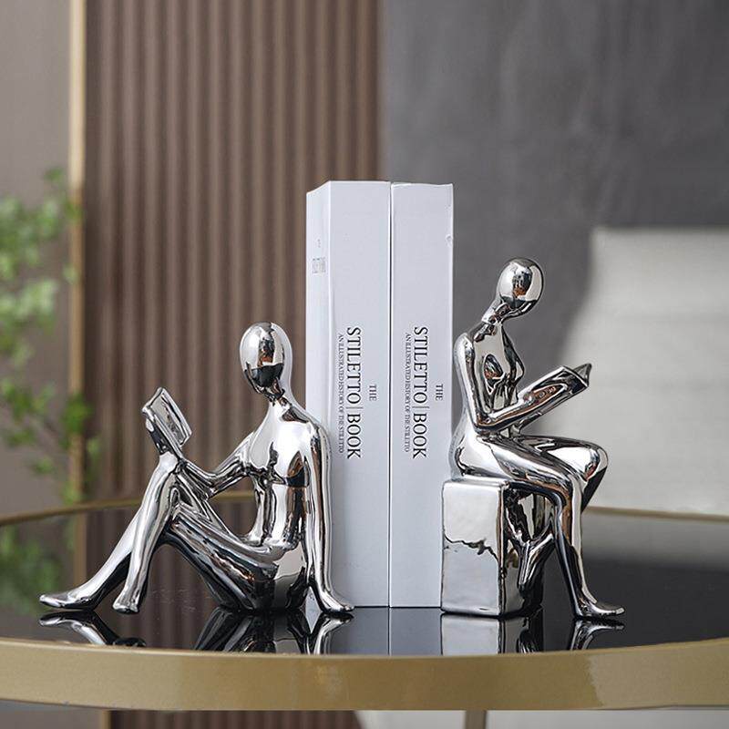 现代轻奢极简电镀银人物抽象书档摆件酒柜书房办公室样板房装饰品