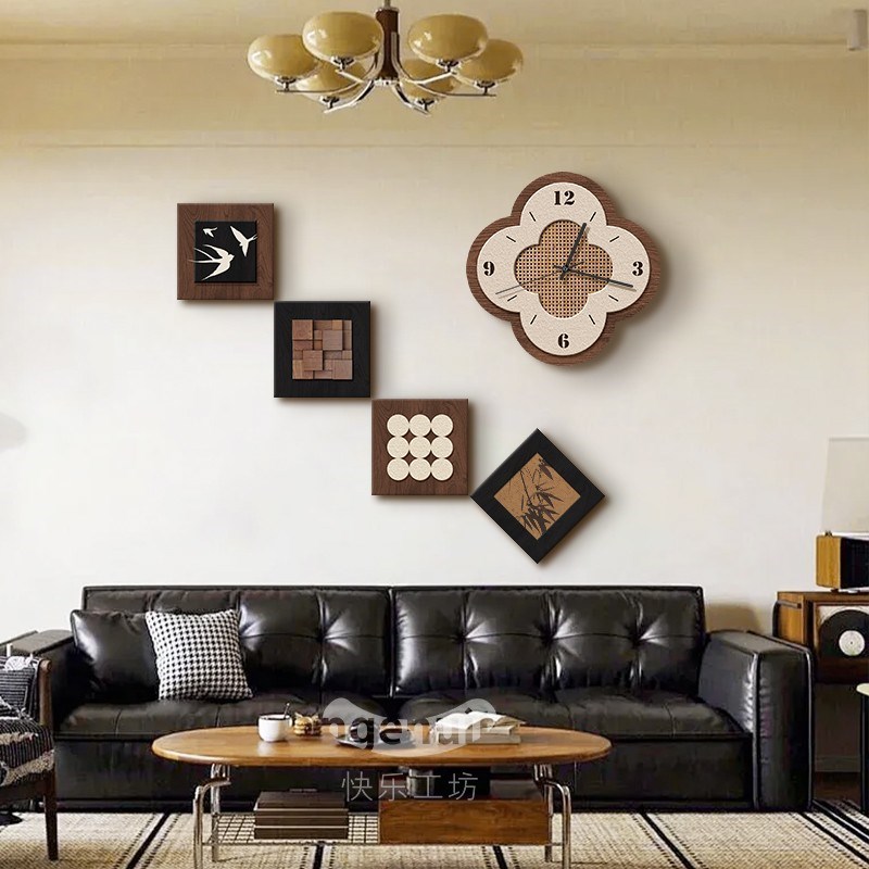 中古风客厅组合装饰画沙r发背景墙挂画2025新款轻奢高级感壁画抽图片