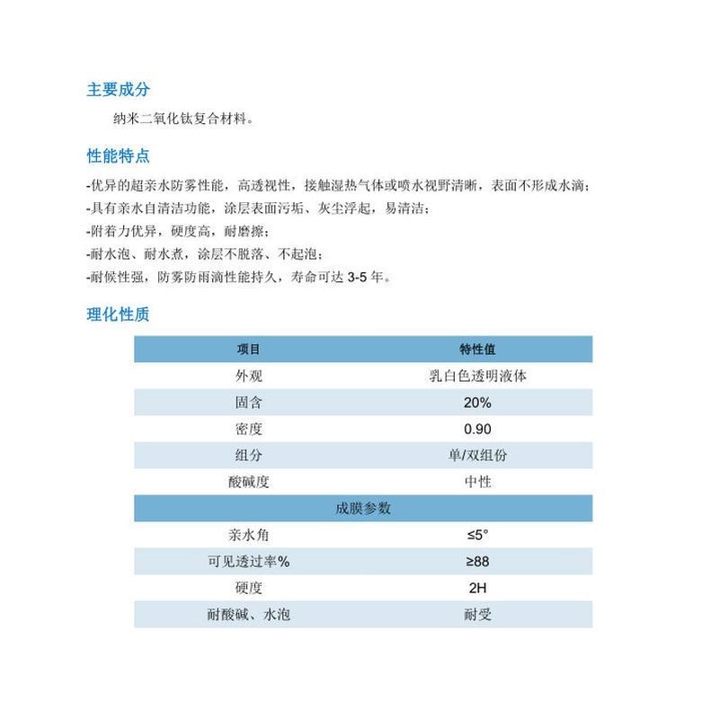 亲水防雾纳米涂i层剂ATF202玻璃亚克力塑料PC/PMMA防冷凝水