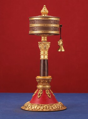 亚青纯铜转筒手摇转动家用 金转吉祥摆件 藏式家居W客厅书房用品