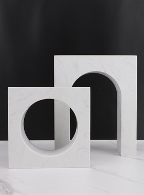 欧式天然大理石几何家居软装饰品样板房电视柜客厅书房Y黄洞石摆