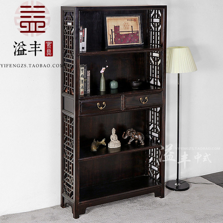 新中式书柜仿古实木书房立柜储物柜古典展示柜博古架榆木仿旧家具