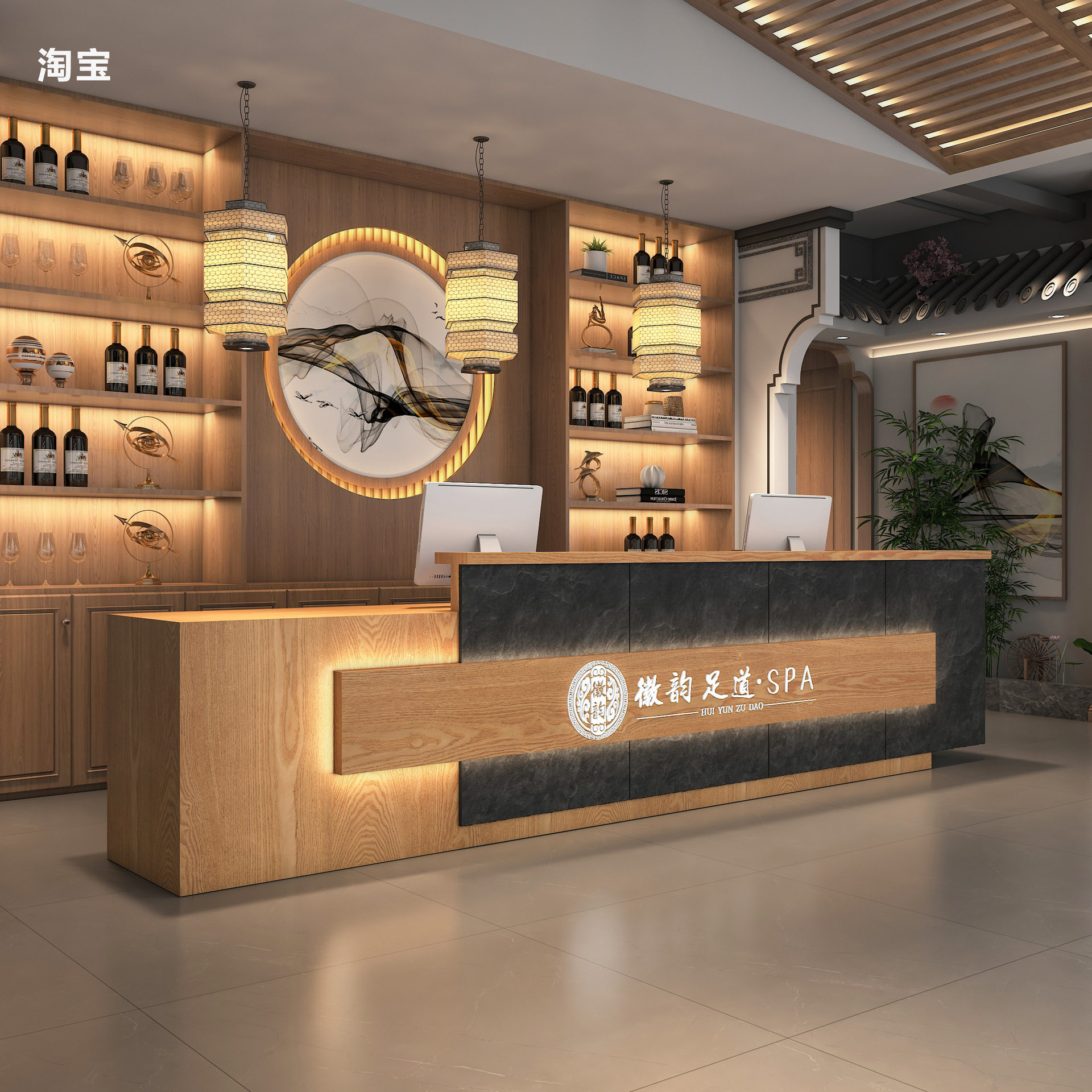 新中式餐饮店收银台前台柜