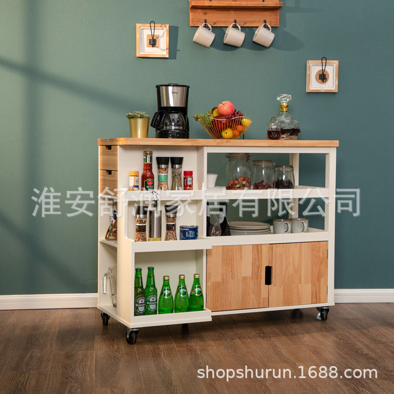 北欧米色厨房移动餐车手推车置物桌客厅餐边柜酒吧零食茶水小推车