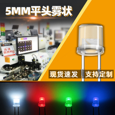 5MM平头雾状白红绿蓝灯珠 F5雾状圆柱形发光管 through hole led