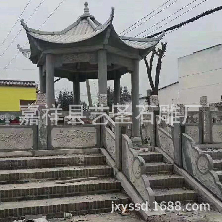艺圣厂家销受石雕亭子 花岗岩六角凉亭 公园庭院单层休闲石雕亭子