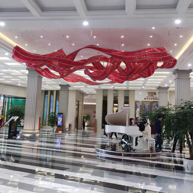 工程定?红色飘带吊灯别墅酒店宴会厅售楼部沙盘艺术创意装饰灯具