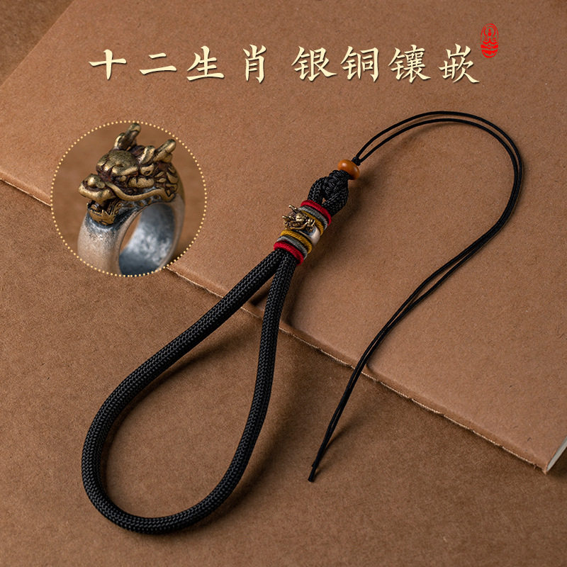 小众银十二生肖手工编织手把件绳古文玩把玩挂件绳子手腕款diy