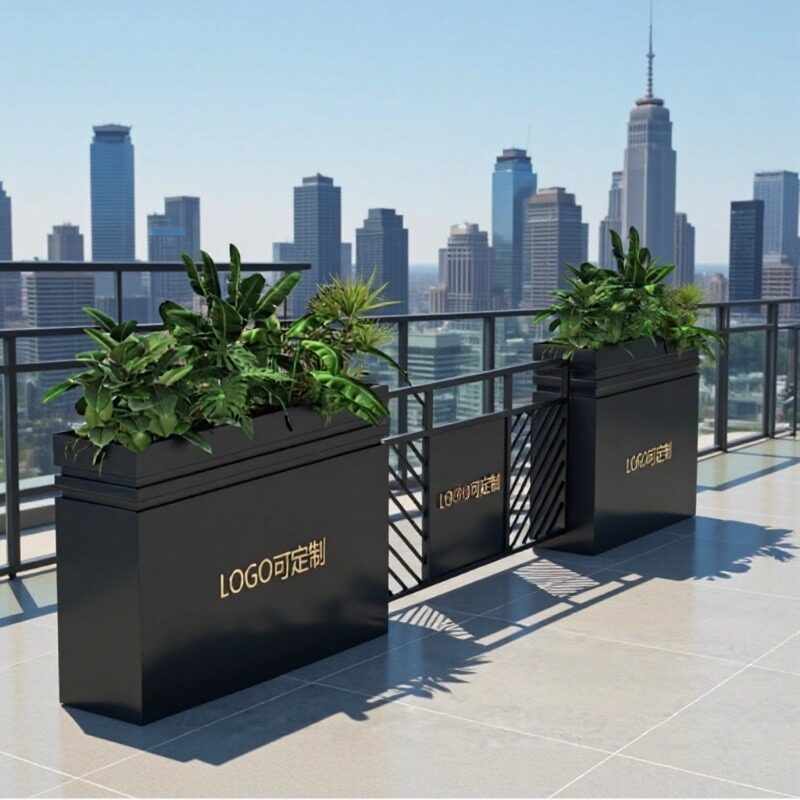 户外铁艺塑木花箱坐凳组合