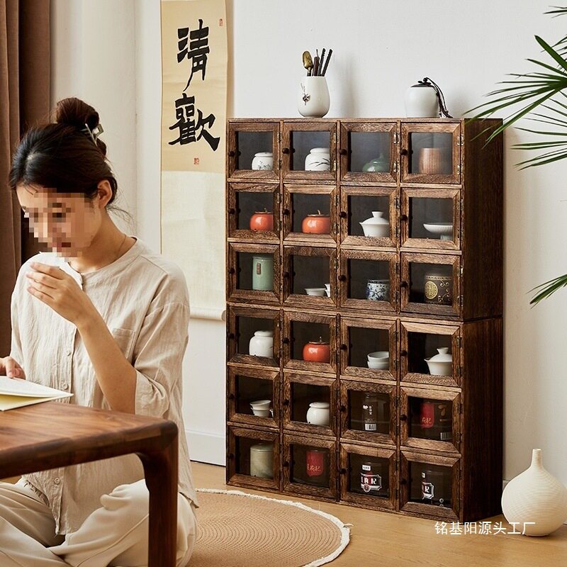 木多宝阁博古架茶室茶具收纳柜茶杯茶壶置物架紫砂壶陈列架整装
