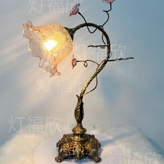 法式复古全铜玫瑰床头台灯