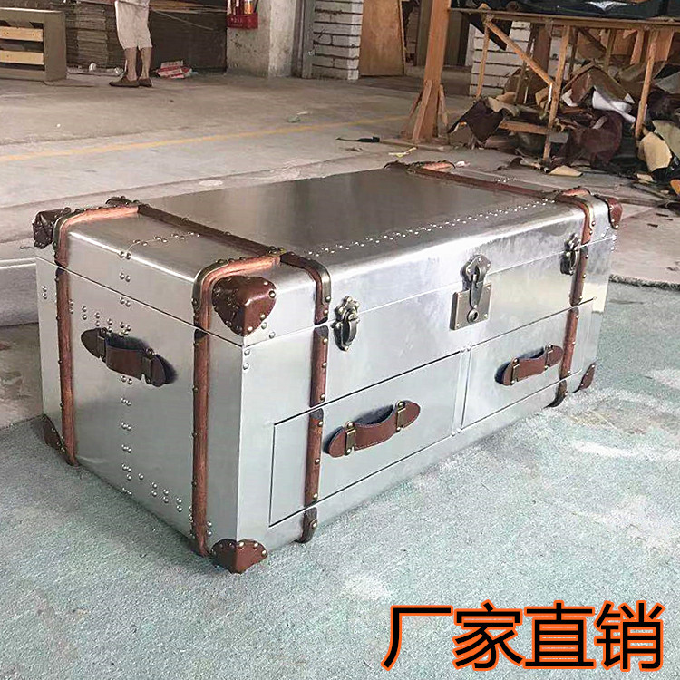 loft茶几创意美式怀旧箱子泡茶铝皮工艺工业风客厅家具可折叠储物