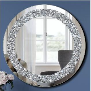 50CM欧式轻奢圆形碎钻墙壁客厅装饰热卖浴室镜子,