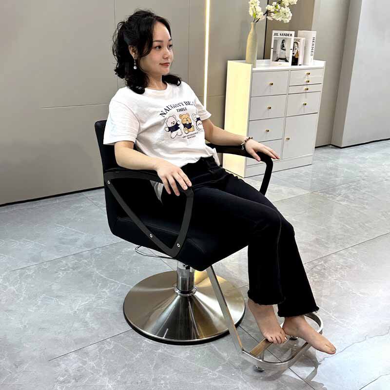 理发店椅子带扶手加厚座椅舒适带脚踏美发椅皮革可升降美发店椅子