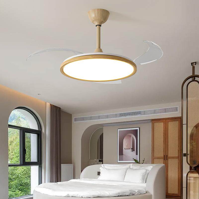 原木隐形餐厅风扇灯北欧客厅家用电风扇灯卧室风扇吊灯一体吊扇灯