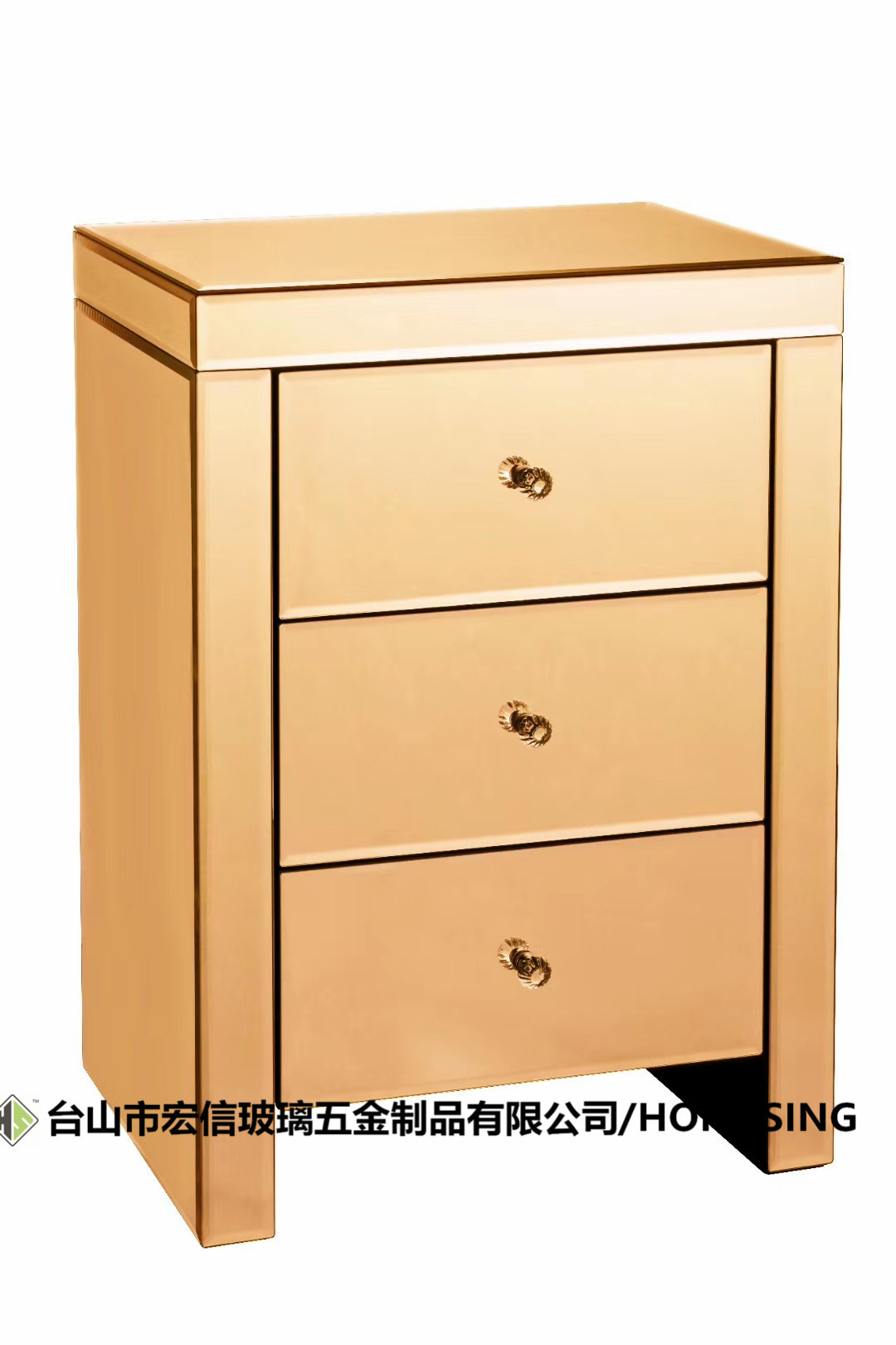 金镜面玻璃床头柜储物柜抽屉现货出口内销ins风荷里活成套家具批
