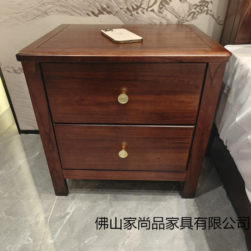 乌金木床头柜实木现代轻奢卧室家用新中式储物收纳床边双抽置物柜
