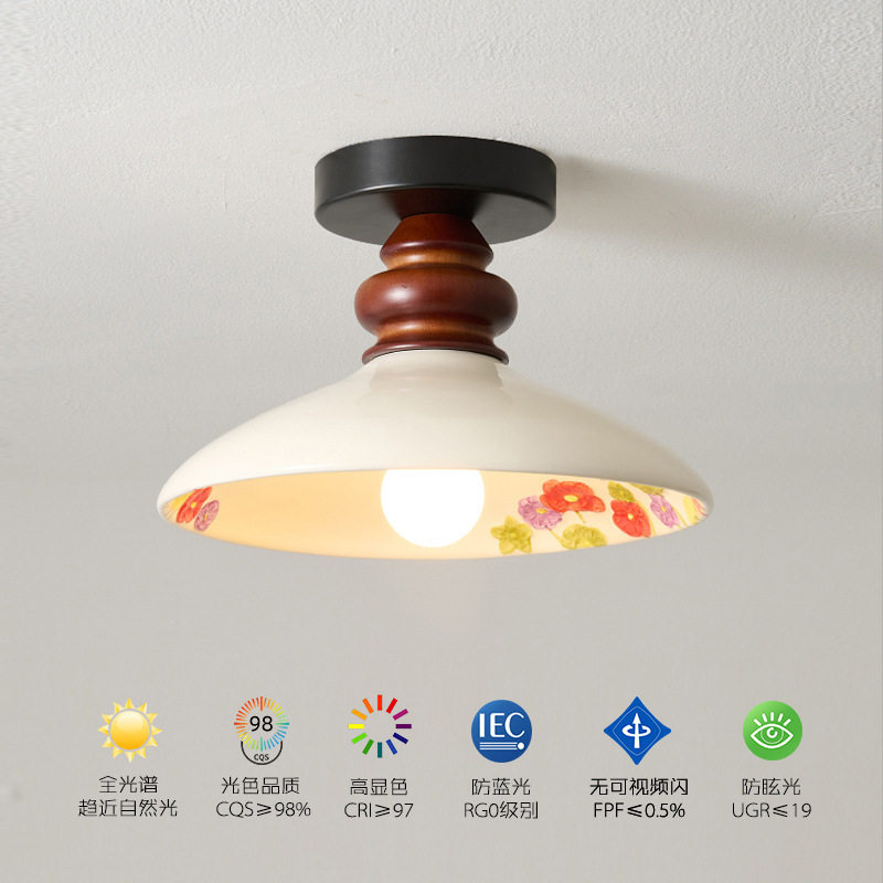 中古风过道吸顶灯胡桃木色阳台入户高级感陶瓷玄关走廊衣帽门灯具图片
