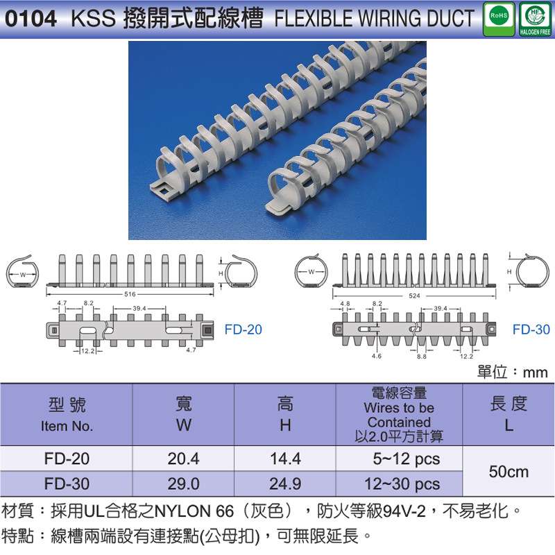 台湾KSS凯士士拨开式行线槽FD-20/FD-30 灰色PVC 一根 可重复使用