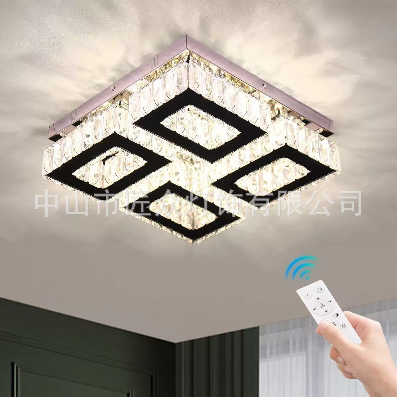 简约现代方形水晶吸顶灯创意大气客厅卧室灯具厂家直销