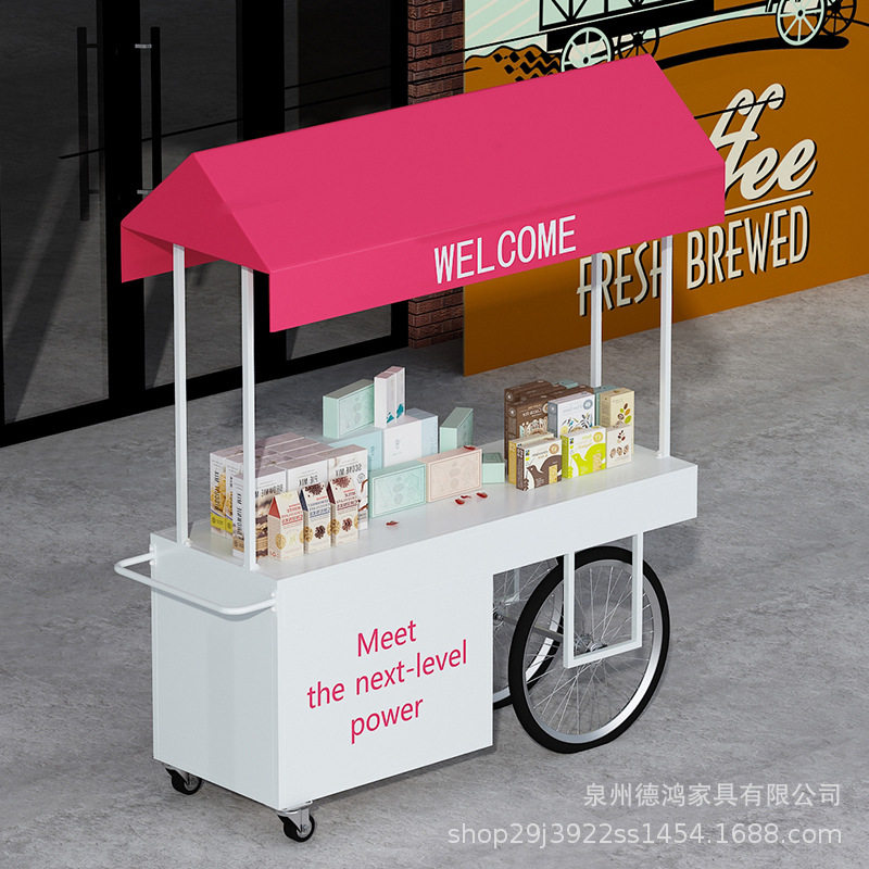 摆摊小推车手推花车促销展示架户外售卖车市集流动摊位餐车售货车