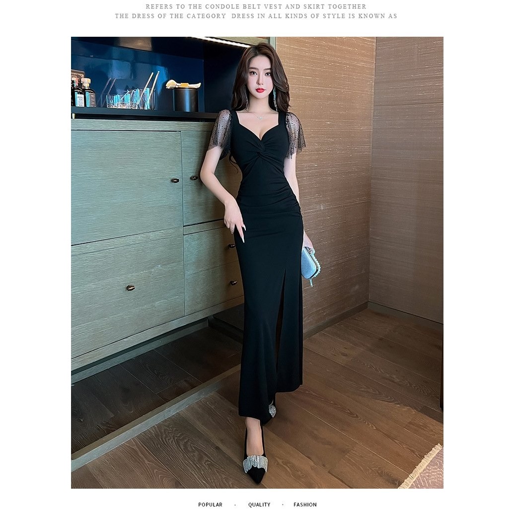 2023夏季新款修身显瘦收腰气质性感开叉V领低胸连衣裙礼服长裙女,女装/女士精品,礼服/晚装,淘宝优惠券,粉丝福利购,淘宝优惠卷