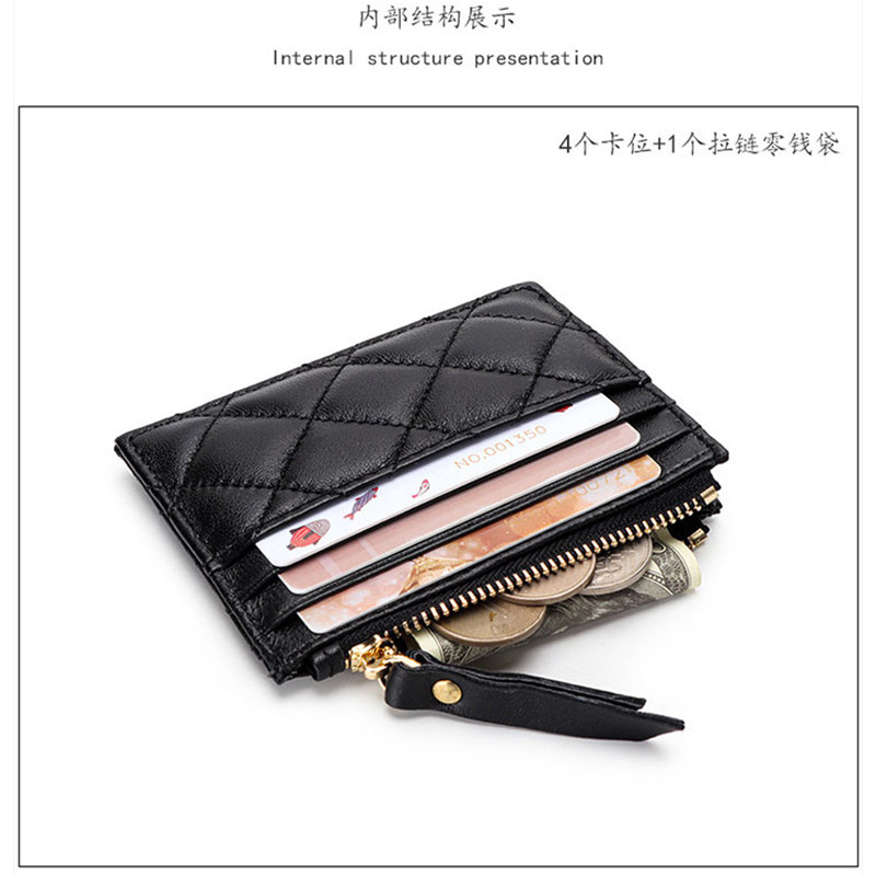 零钱包女真皮拉链硬币包新款多卡位绣花菱格一体包外贸羊皮证件包