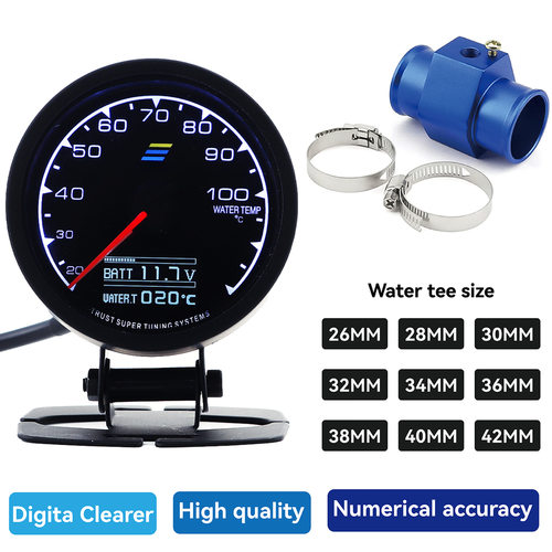 跨境热销60mm指针式水温表+水三通套装26mm-42mm赛车仪表防水汽车
