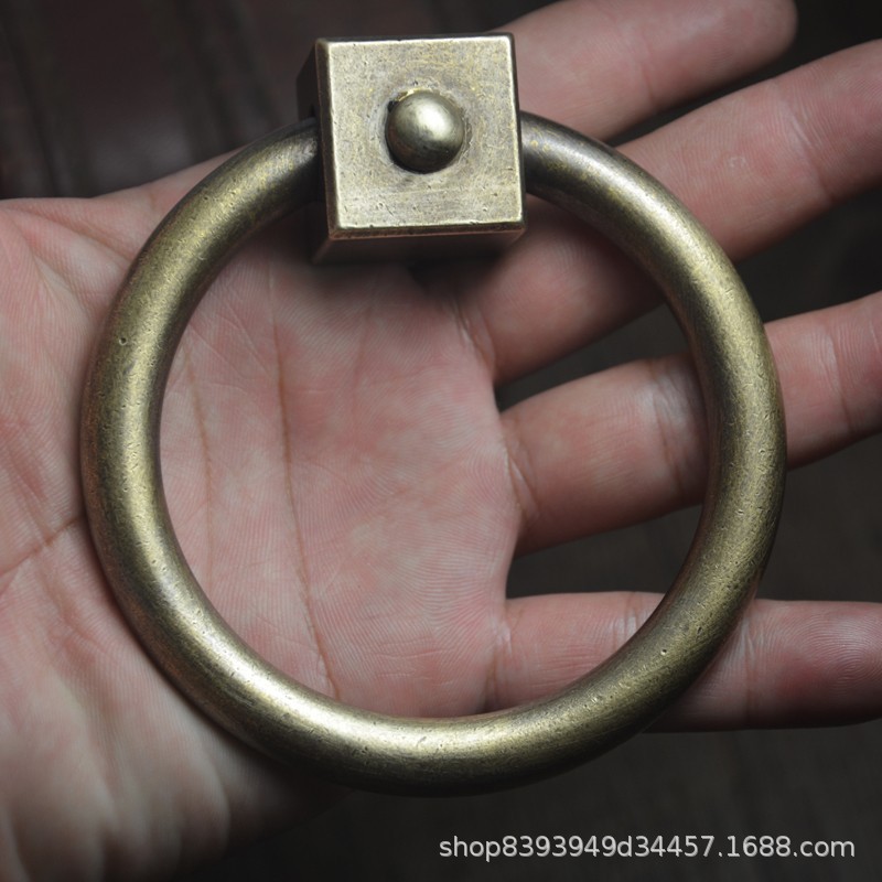 中式古铜色铜环明装纯铜大拉环拉手大门单孔铁门木门把手新中式