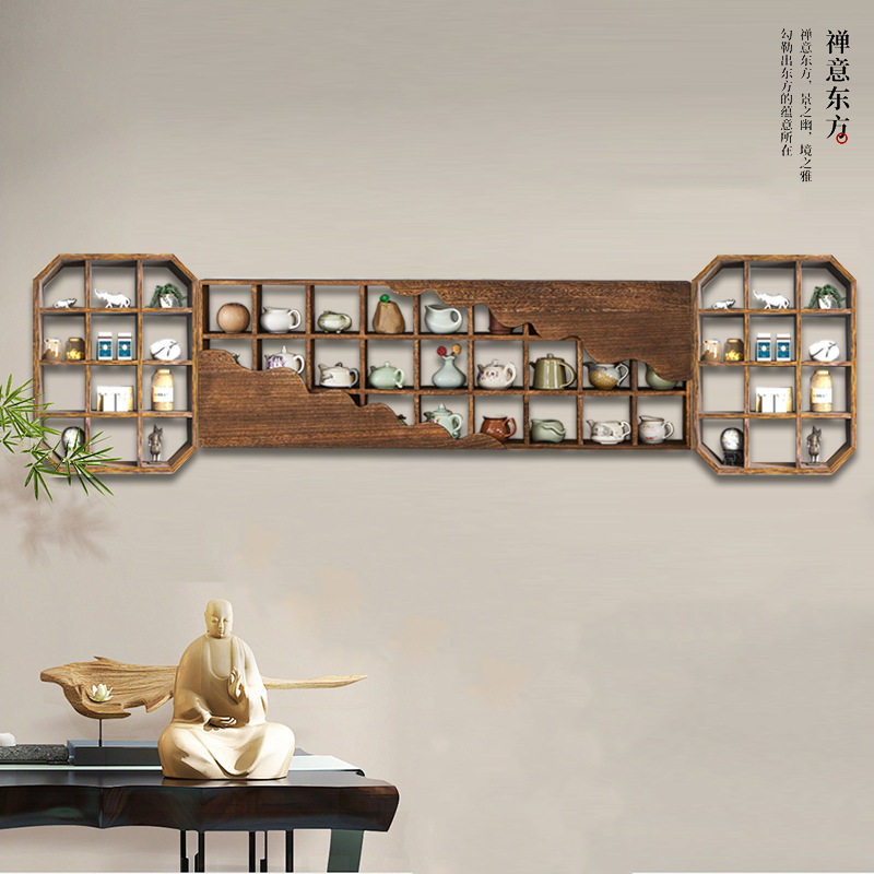 实木博古架壁挂式新中式茶杯茶具收纳架展示架子上墙多宝阁紫砂壶