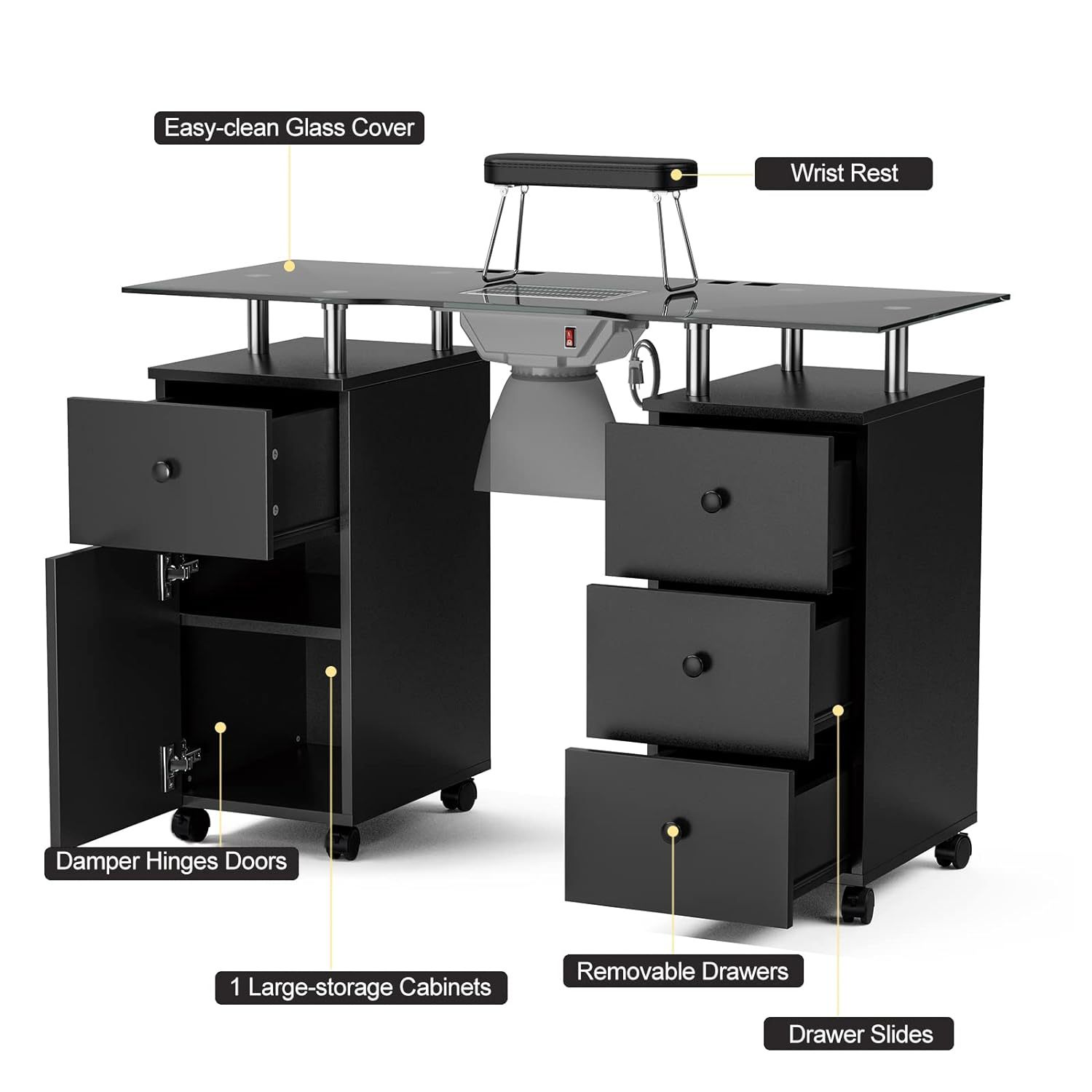 移动美甲桌带吸尘器储物腕垫