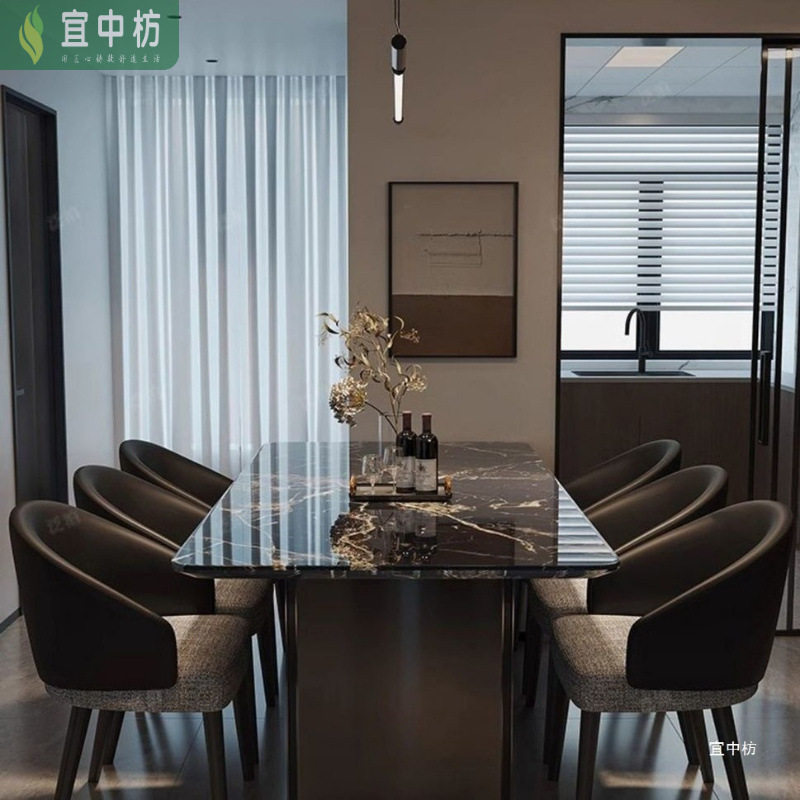 网红家用饭桌现代意式小户型餐椅高档组合长方形轻奢大理石餐桌