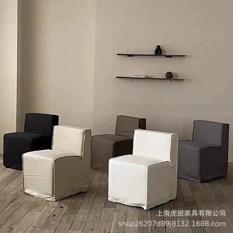 北欧水洗棉亚麻单人沙发椅餐椅布艺可拆洗亚麻布酒店民宿滑轮餐椅