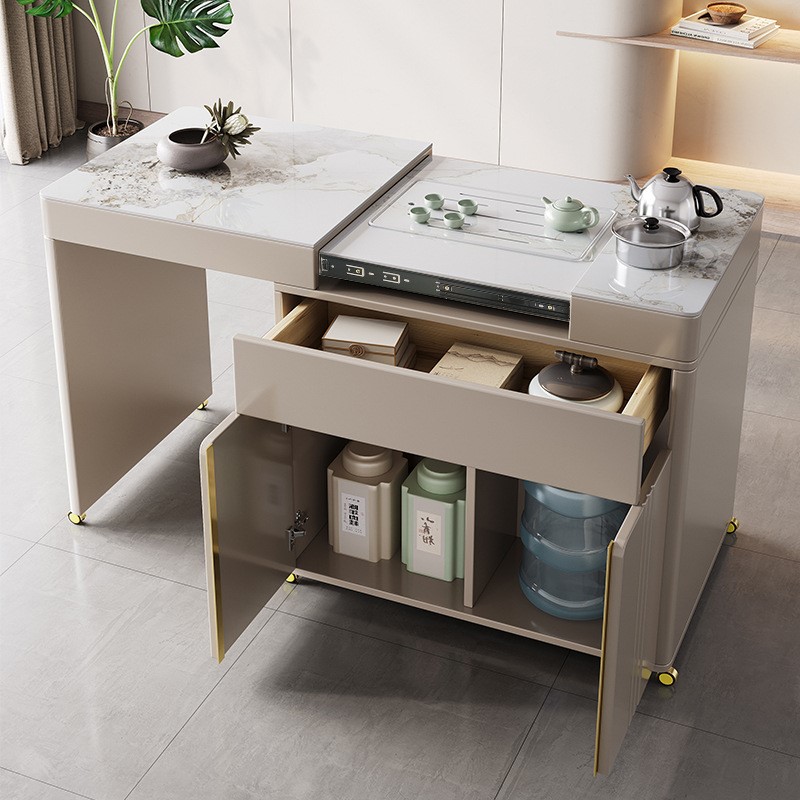 现代简约轻奢伸缩可移动阳台岩板茶桌组合小茶车小型茶台
