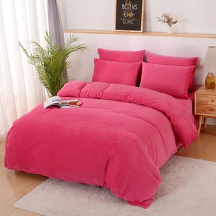 精选双面水晶绒被套单件纯色珊瑚绒法兰绒保暖7x7被罩三件套180x2