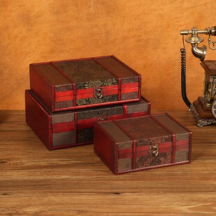 精选中式复古木匣子家用证件带锁桌面收纳盒道具密码盒文玩收藏百