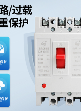 塑壳断路器DZ15-100/390 100A三相空气开关40A空开保护器2P3P