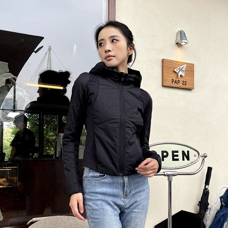 运动夹克塑性修身保暖秋冬lulu同款连帽外套女棉服休闲女轻便棉袄