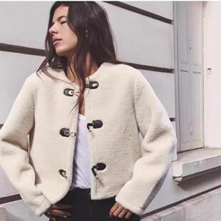 2025年女装新款小香风式皮草羊羔毛皮扣短款夹克外套 6318266 712