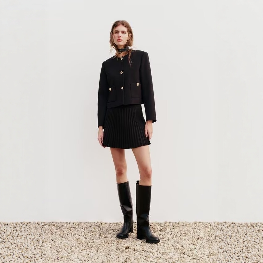 小香风气质修身金色纽扣短外套女