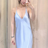 夏款 浅蓝色睡衣式 丝缎质感迷笛连衣裙女 2025女装 3393399 403