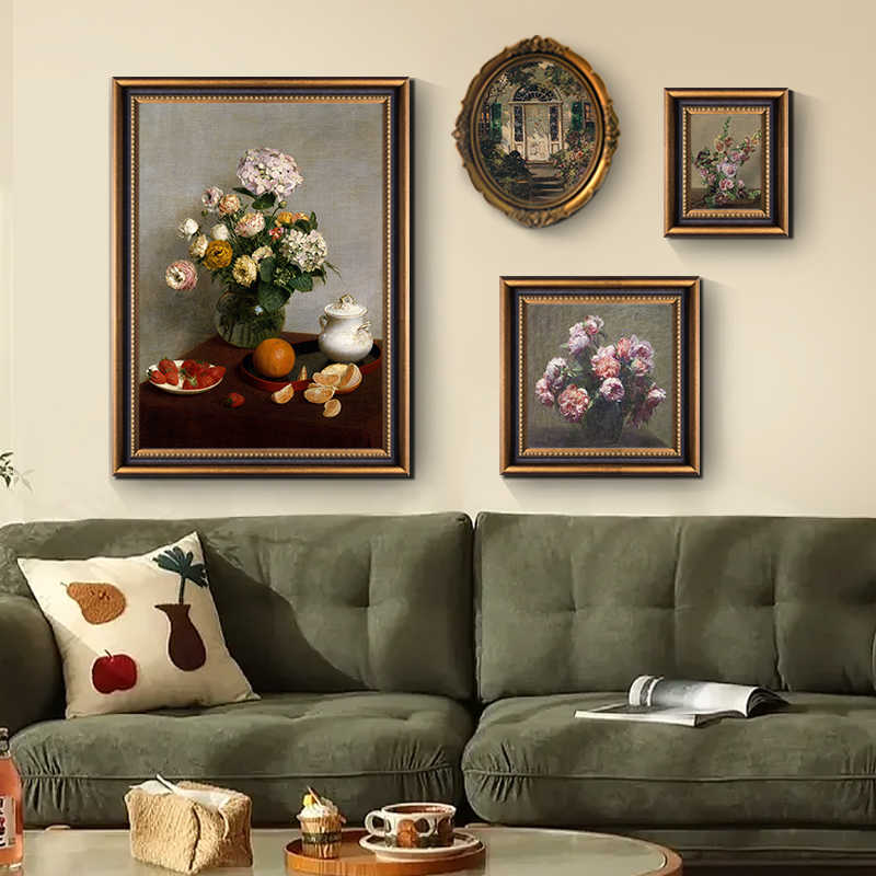 法式客厅组合装饰画简美花卉餐厅背景墙壁画小众艺术油画墙面挂画图片