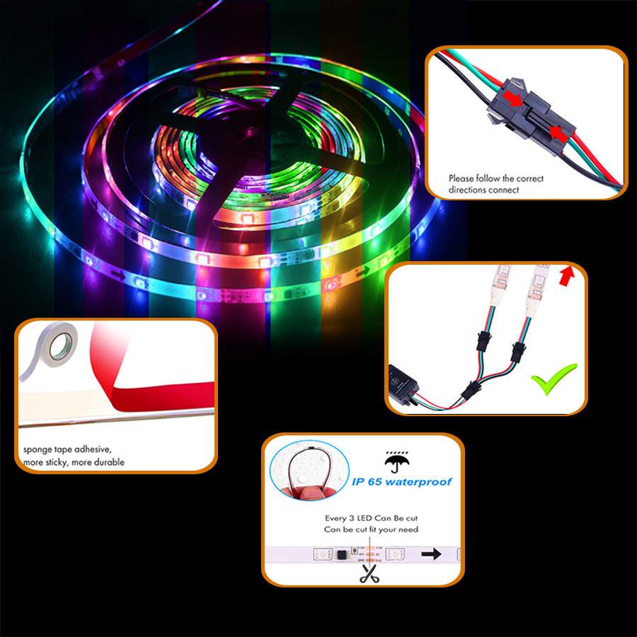 led5050套装灯带 声控音乐 滴胶防水跑马幻彩灯条 5米10米300灯