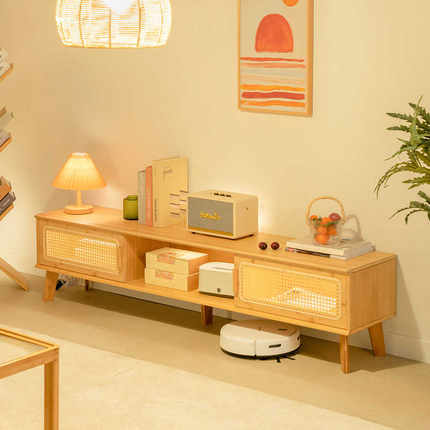 日式电视柜茶几组合小户型矮柜客厅现代简约原木风藤编移门储物柜