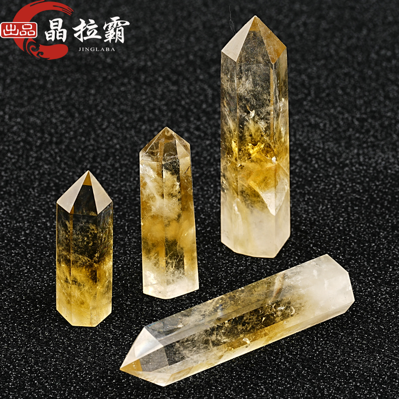 天然巴西黄水晶六棱柱摆件单尖柱子原矿石标本观赏石通透桌面摆设