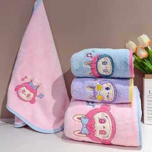 布毛巾卡通不珊瑚绒掉水家用吸速干可爱毛宿舍易拉女布刺绣 新款