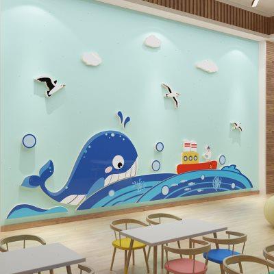 厂家幼儿园墙面装饰海洋主题环创境成品托管班大厅形象文化墙布置