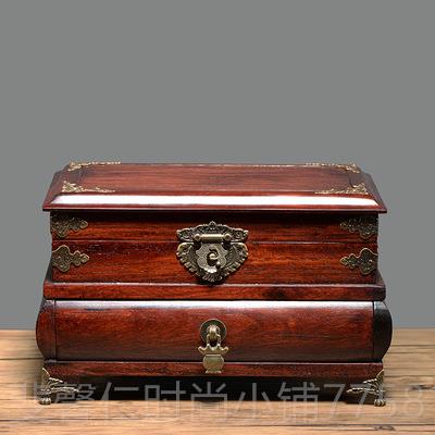 新品红木首饰盒复古风大古珠典中式实木雕花饰宝品收纳盒带镜子红