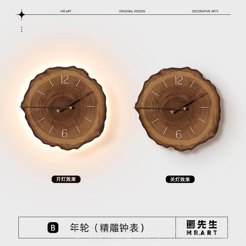 新品侘寂餐厅装饰画现代简约餐风桌钟挂钟家饭用时钟表壁灯客厅厅